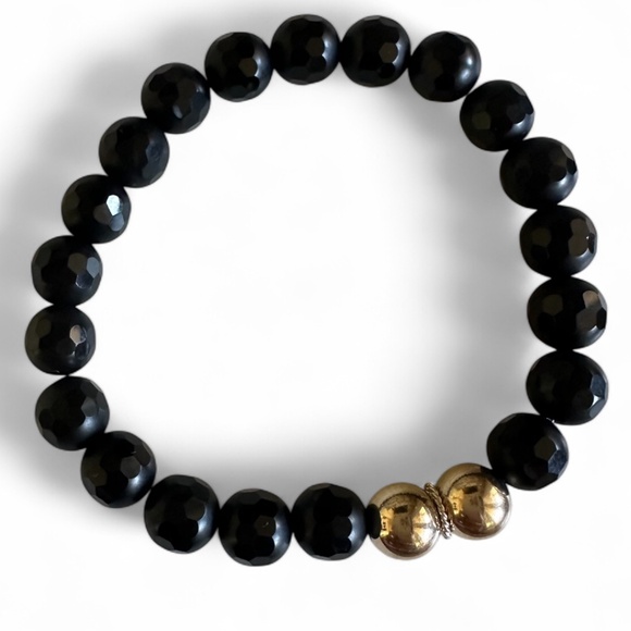 Classic Jewelry - 8mm Matte & Faceted Onyx Stretch Bracelet w/ 14k Gold Filled Spacers